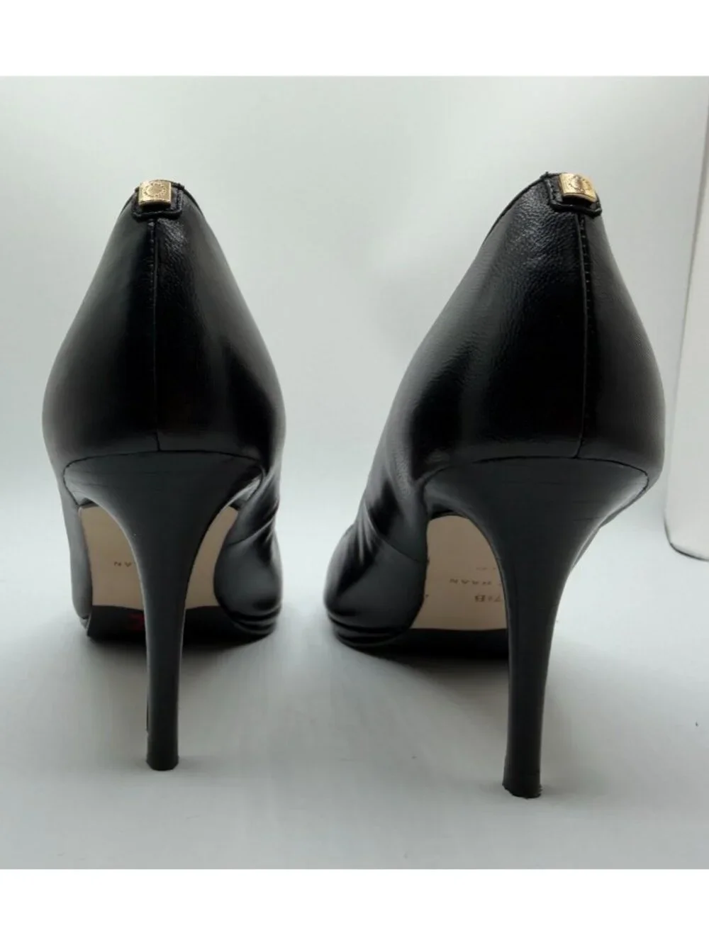 Cole Haan Grand OS Leather Peep Toe Pumps Black Women Size 7.5B
